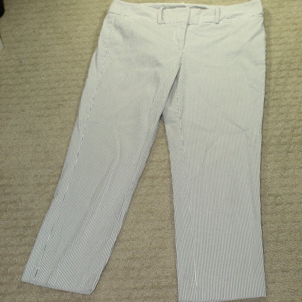 Ann Taylor Factory Size 6 Blue White Sear Sucker Mid Rise Cropped Pants